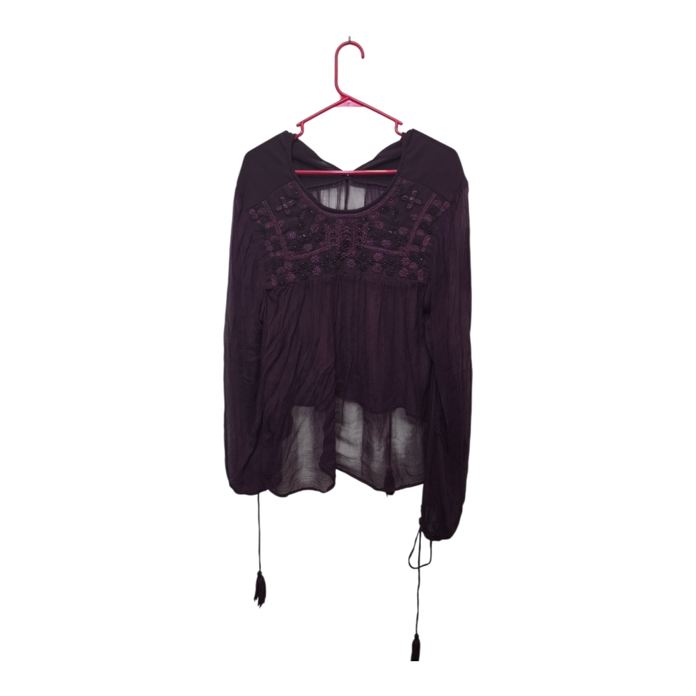 Free People Rich Purple Embroidered Blouse